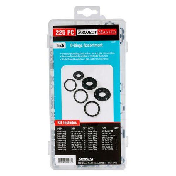 Midwest Fastener MF22237 Inch O Ring Kit, Black - 225 Piece