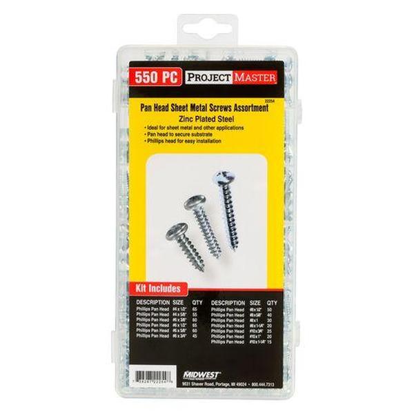 Midwest Fastener MF22254 Pan Head Sheet Metal Screw Kit, Silver - 200 Piece