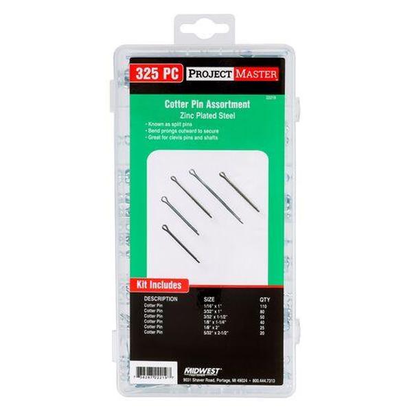 Midwest Fastener MF22219 Assorted Cotter Pin Kit, Silver - 325 Piece