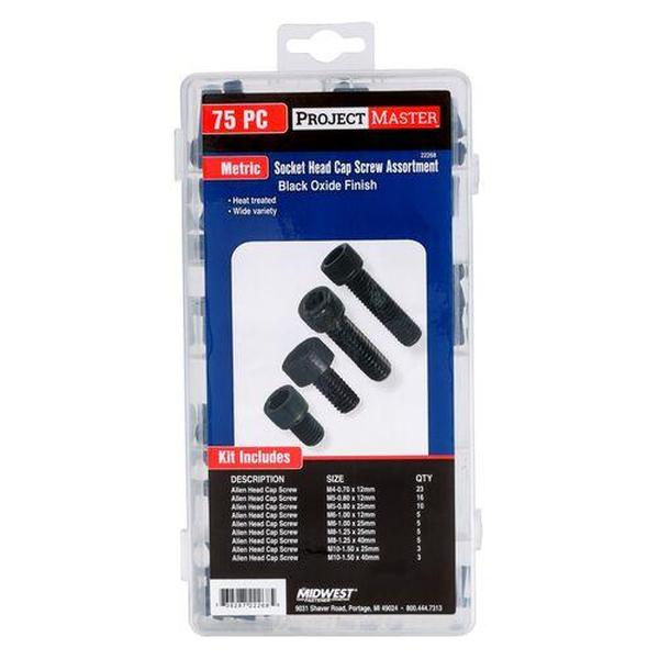 Midwest Fastener MF22268 Metric Socket Head Cap Screw Kit, Silver - 75 Piece