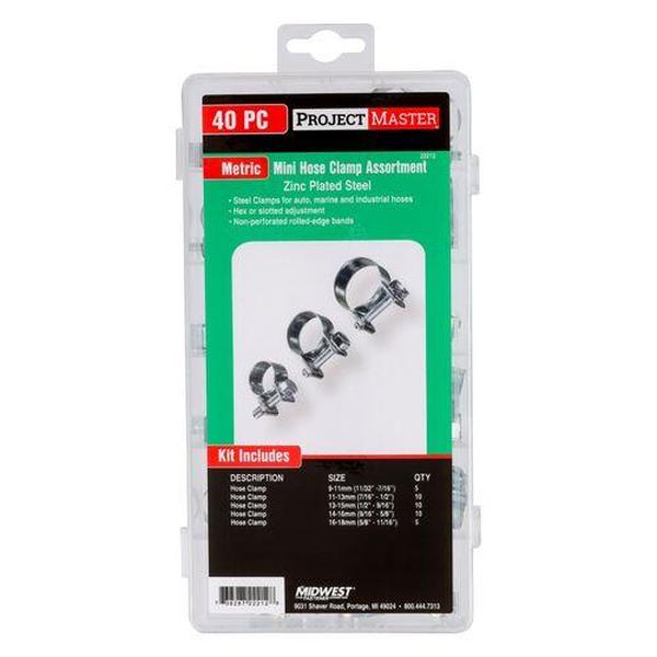 Midwest Fastener MF22212 Metric Mini Hose Clamp Kit, Silver - 40 Piece