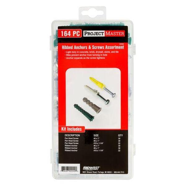 Midwest Fastener MF22249 Ribbed Anchor & Screw Kit, Assorted Color - 164 Piece