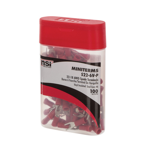 22-18 Awg Insulated Spade Term No. 6 Stud - Pack of 100