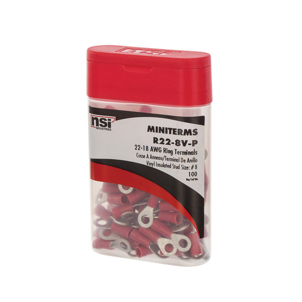 22-18 Awg Insulated Ring Term No. 8 Stud - Pack of 100