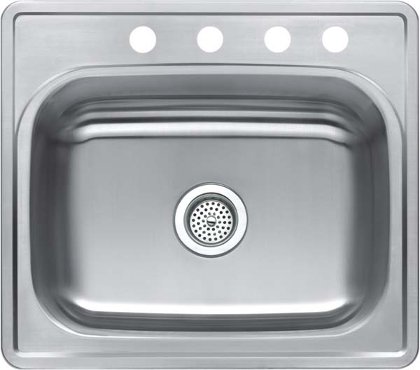 Bala Single Bowl Top Mount 4 Hole Stainless Steel - 25 x 22 in.