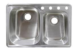 4 Hole Sink Double Bowl Satin - 1.28 in.
