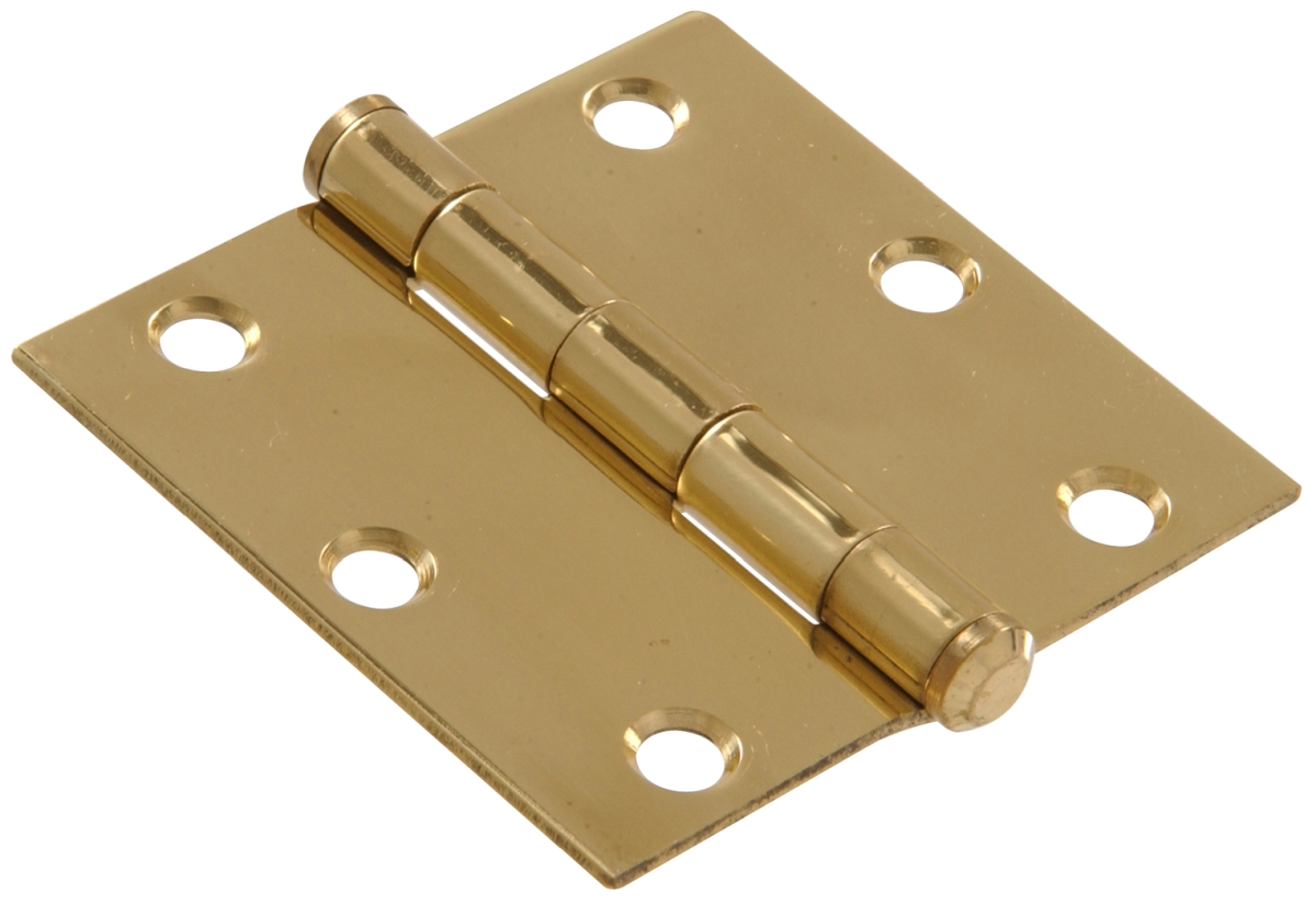 Carded - Removable Pin Residential Door Hinges Square Corners Full Mortise, Solid & Brite Brass - 3 in.
