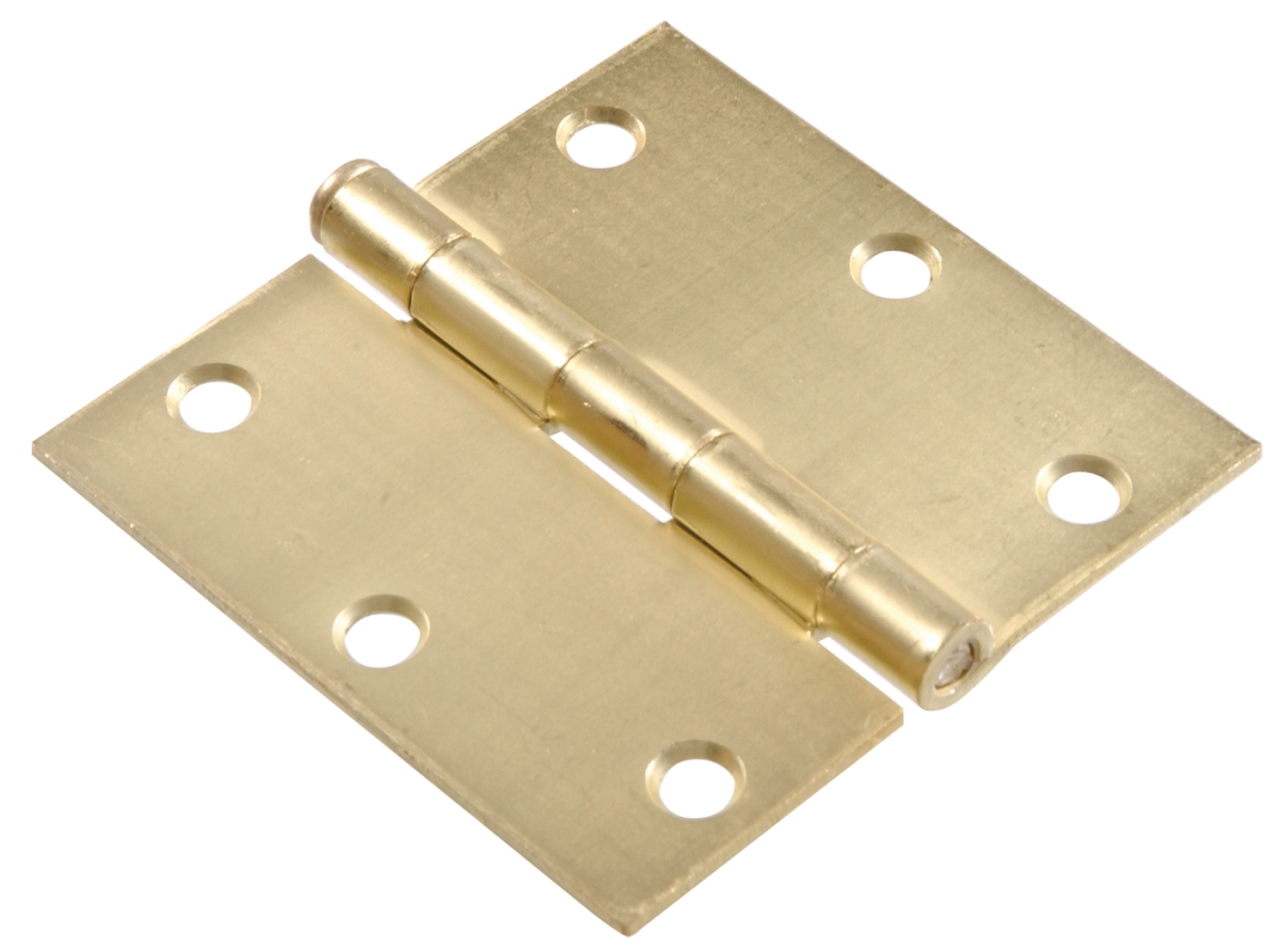 Carded - Satin Brass Square Full Mortise Hinges, 3.5 in. - 2 Piece