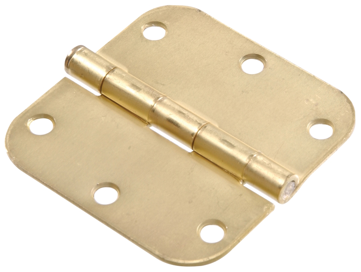 0.625 x 3.5 in. Carded Round Corner Full Mortise Hinges, Satin Brass