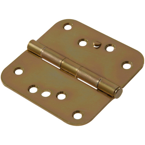 Carded Round Corner Security Stud Door Hinges, Zinc & Yellow - 4 in.