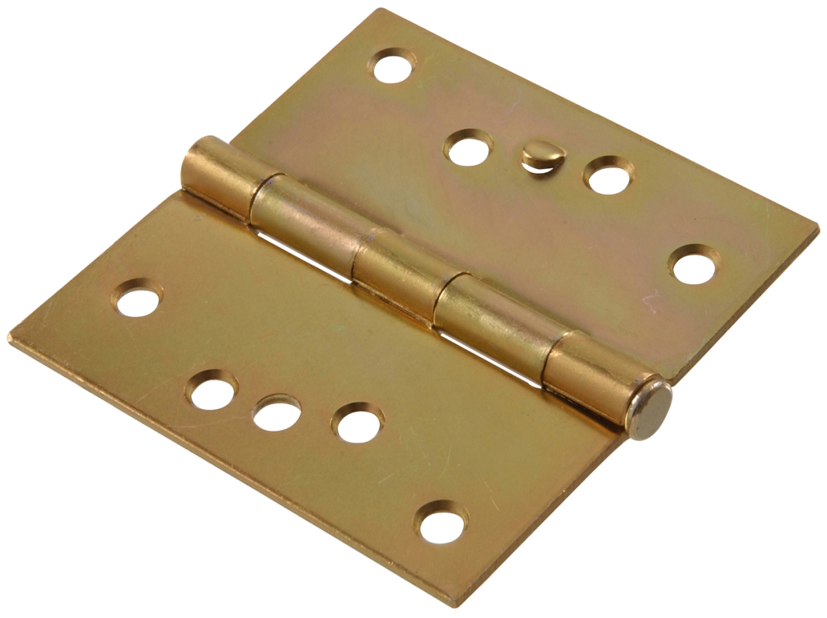 Carded - SquareCorner Security Stud Door Hinges, Zinc & Yellow - 4 in.