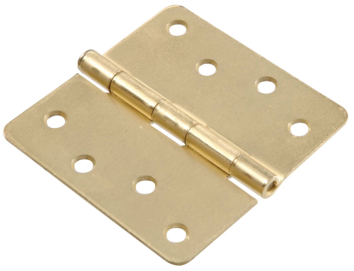 Brass Plated Round Full Mortise Hinges, Satin Brass - 0.25 x 4 in.
