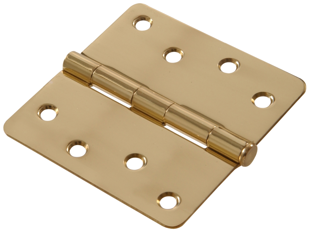 Carded Round Full Mortise Hinges, Solid & Brite Brass - 0.25 x 4 in.