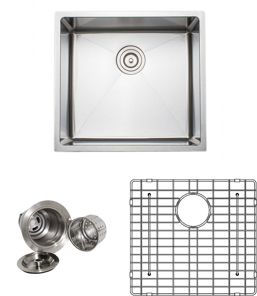 21 in. Handcrafted 16 Gauge Undermount Single Bowl Stainless Steel Kitchen Sink with Grid Racks & Basket Strainers -  Desorden, DE3260890