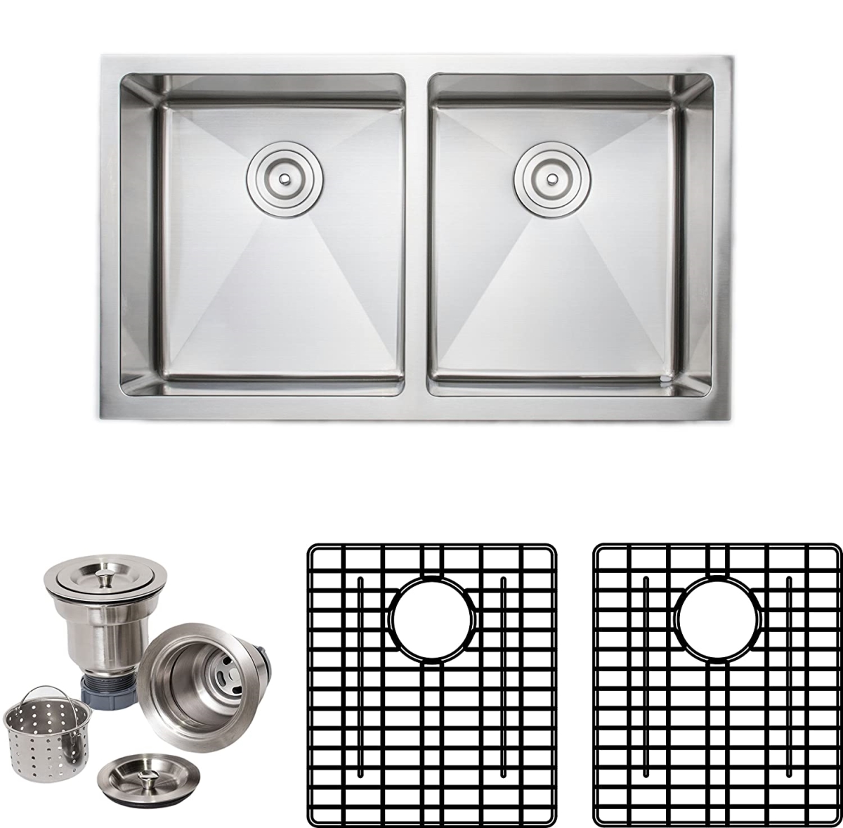 CSU3319-99-AP 33 in. 16 Gauge Handcrafted Apron Front Farmhouse 50-50 Double Bowl Stainless Steel Kitchen Sink -  Wells Sinkware
