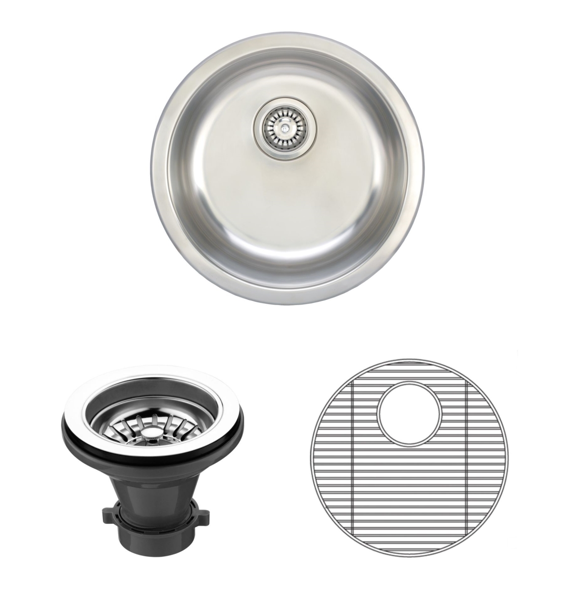 19 in. Round 18 Gauge Undermount Single Bowl Stainless Steel Kitchen Bar Sink with Grid Racks & Strainers -  Desorden, DE4452909