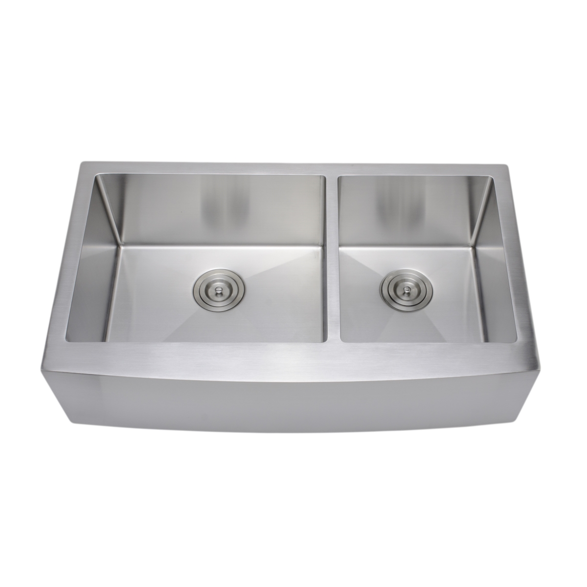 36 in. Handcrafted 16 Gauge Arched Apron Front Farmhouse 60-40 Double Bowl Stainless Steel Kitchen Sink -  Desorden, DE3268787