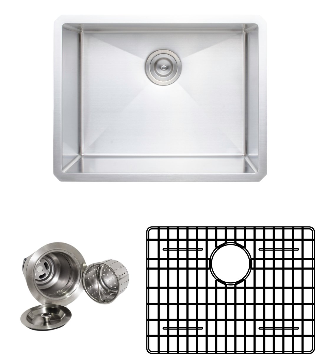 23 in. Handcrafted 16 Gauge Undermount Single Bowl Stainless Steel Kitchen Sink with Grid Racks & Basket Strainers -  Desorden, DE3260894