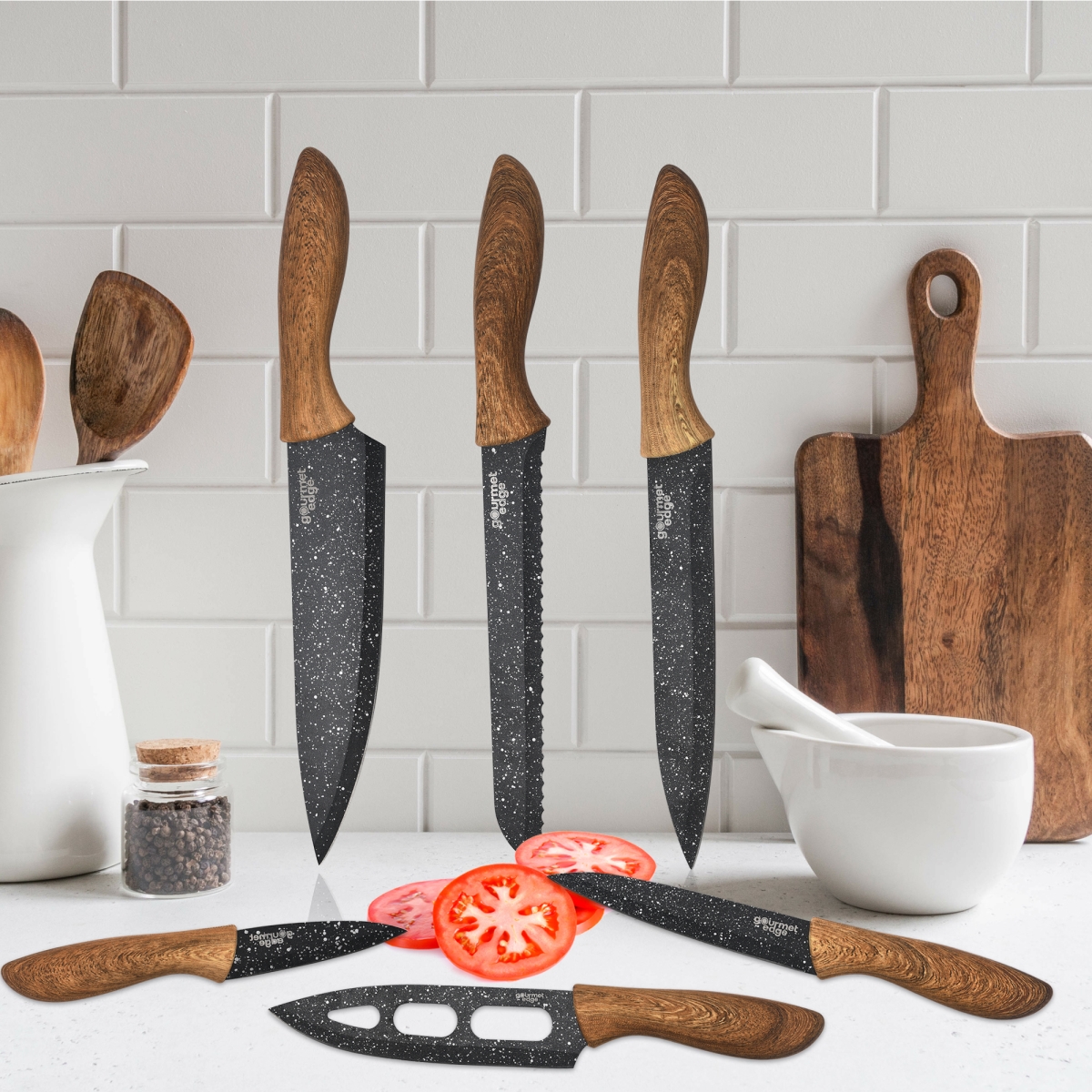 6-Pc. Nonstick Knife Set with Imitation Wood Handles