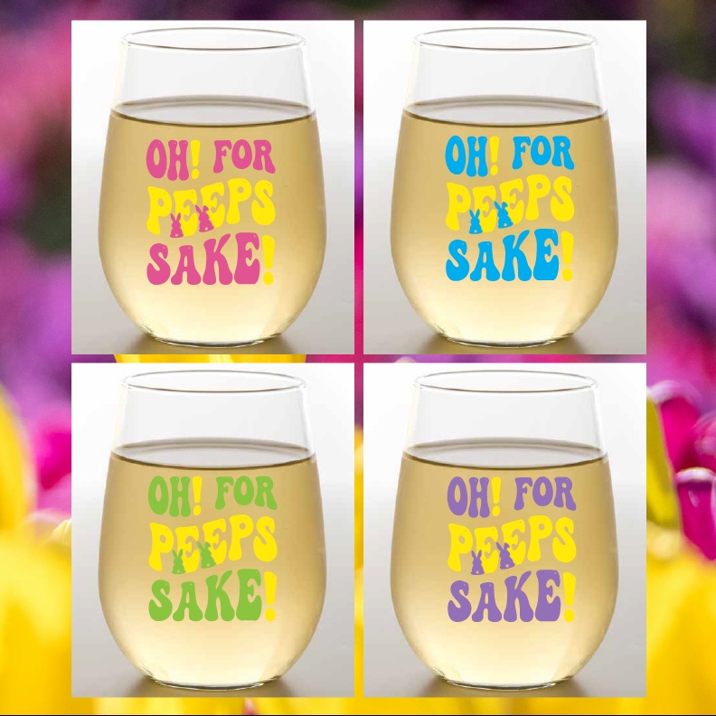 Picture of Wine-Oh! WINEST16-EPS Set of 4 EASTER FOR PEEPS SAKE Unbreakable 16 oz Tritan Plastic Stemless Wine Glasses&#44; Made in the USA&#44; Dishwasher Safe