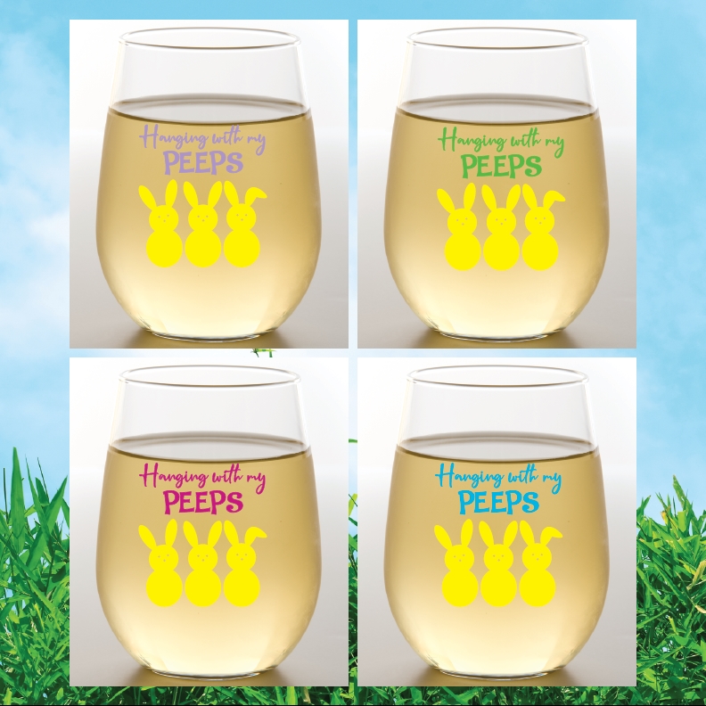 Picture of Wine-Oh! WINEST16-EHP Set of 4 EASTER PEEPS Unbreakable 16 oz Tritan Plastic Stemless Wine Glasses&#44; Made in the USA&#44; Dishwasher Safe