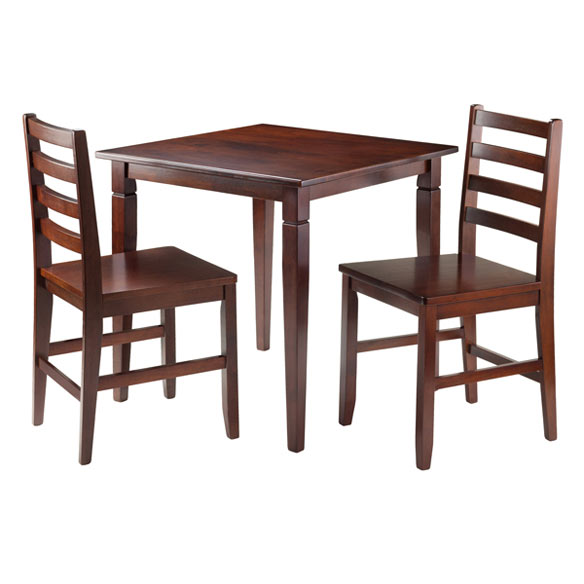29.13 x 29.53 x 29.53 in. Kingsgate Dinning Table with 2 Hamilton Ladder Back Chairs, Walnut - 3 Piece