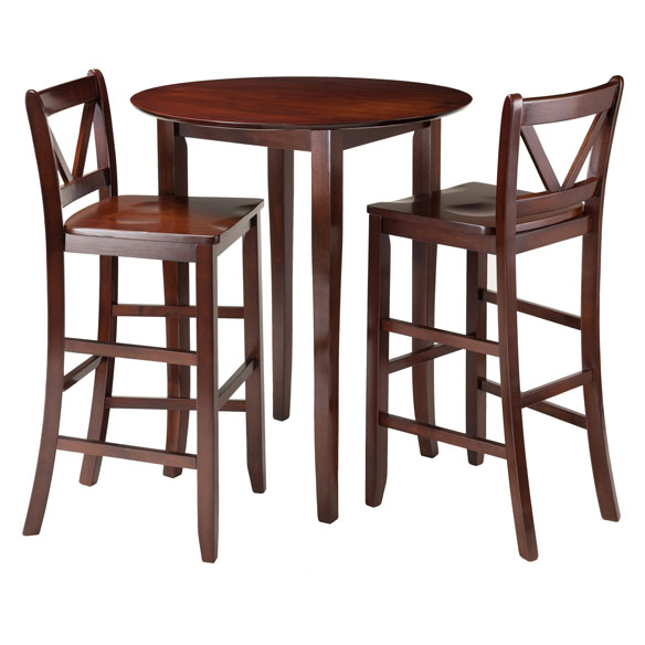 Picture of Winsome 94385 38.9 x 33.86 x 33.86 in. Fiona High Round Table with 2 Bar V-Back Stool, Walnut - 3 Piece