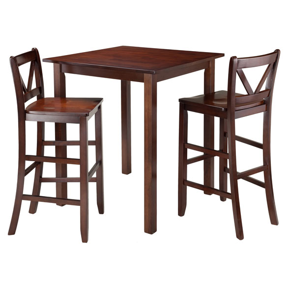 Picture of Winsome 94348 38.9 x 33.86 x 33.86 in. Parkland High Table with 2 Bar V-Back Stools&#44; Walnut - 3 Piece