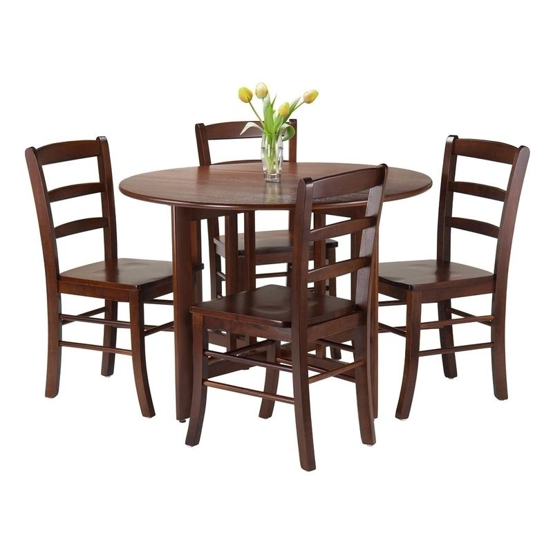 5 Piece Alamo Round Drop Leaf Dining Table Set, 5PK