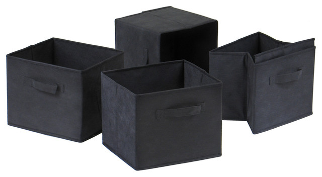 TorinoStorage Shelf with Black Fabric Baskets Set - 4 Piece