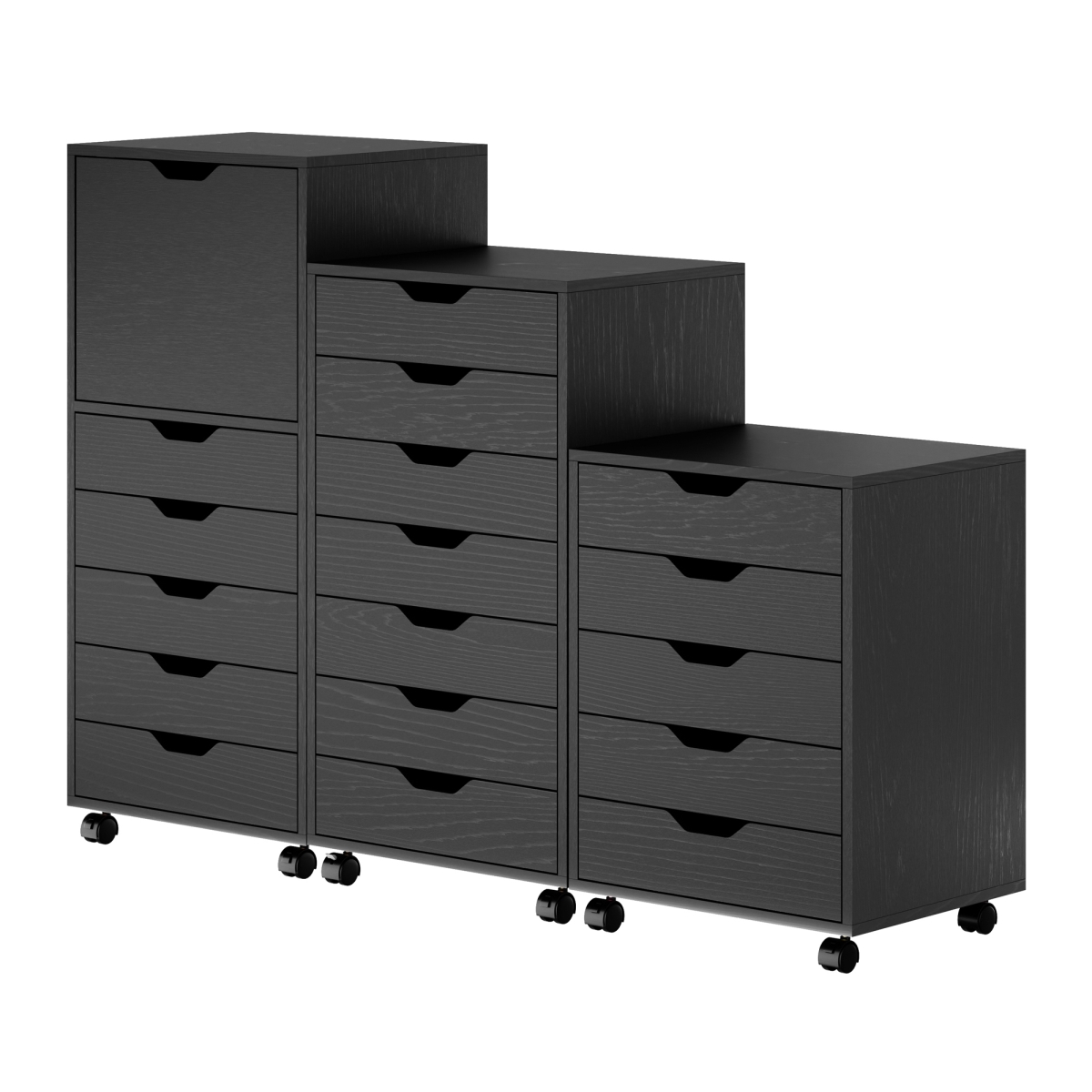 Halifax Multi-Drawer Storage Cabinet Set, Black - 3 Piece