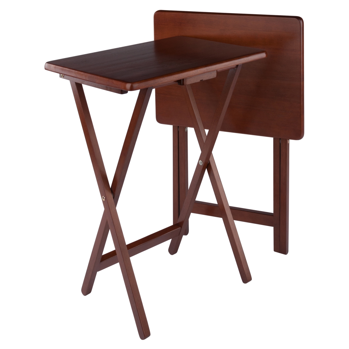 94292 Alex 2- Piece Solid Wood Folding Snack Table Set, Walnut