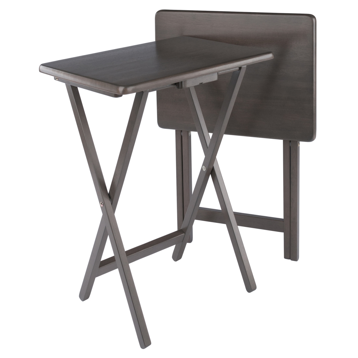 16292 Alex 2- Piece Solid Wood Folding Snack Table Set, Oyster Gray