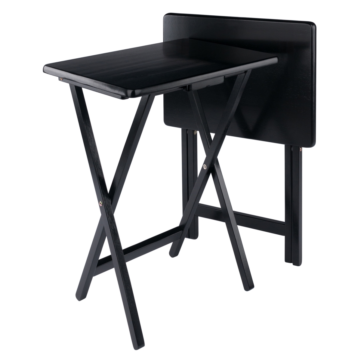 22290 Alex 2- Piece Solid Wood Folding Snack Table Set, Black