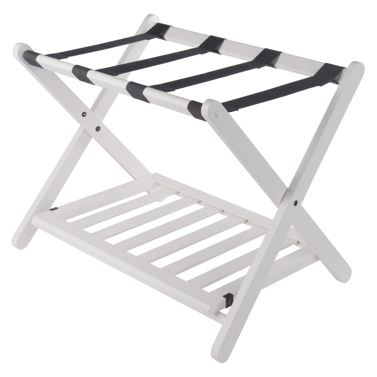 12436 Reese Folding Luggage Rack with Shelf White Finish