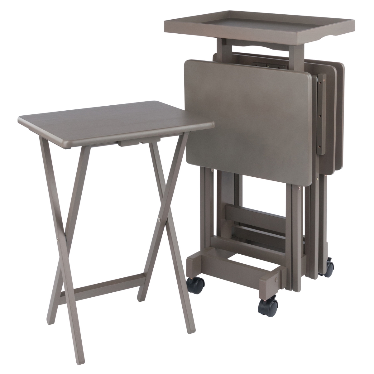 16828 Isabelle 6-Pc Snack Table Set with Removable Serving Tray Oyster Gray Finish