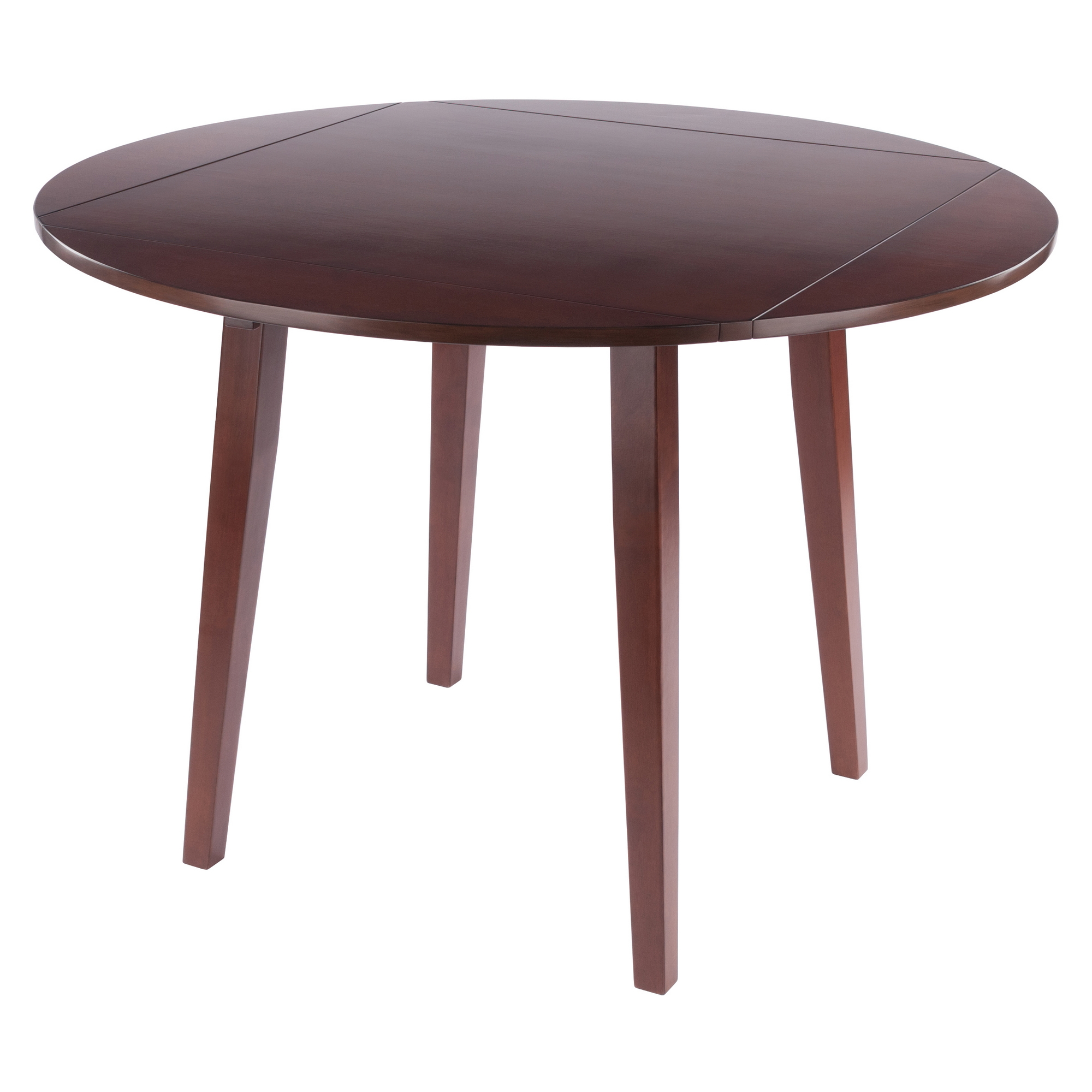 94043 Dawson Round Dining Table, Quad Drop Leaf Walnut Finish