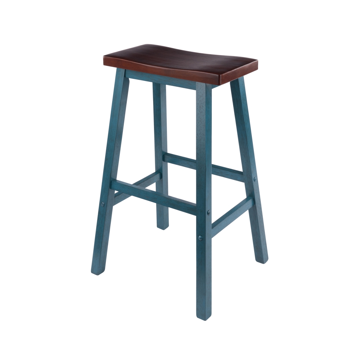 62089 Satori Saddle Seat Bar Stool Rustic Teal and Walnut Finish