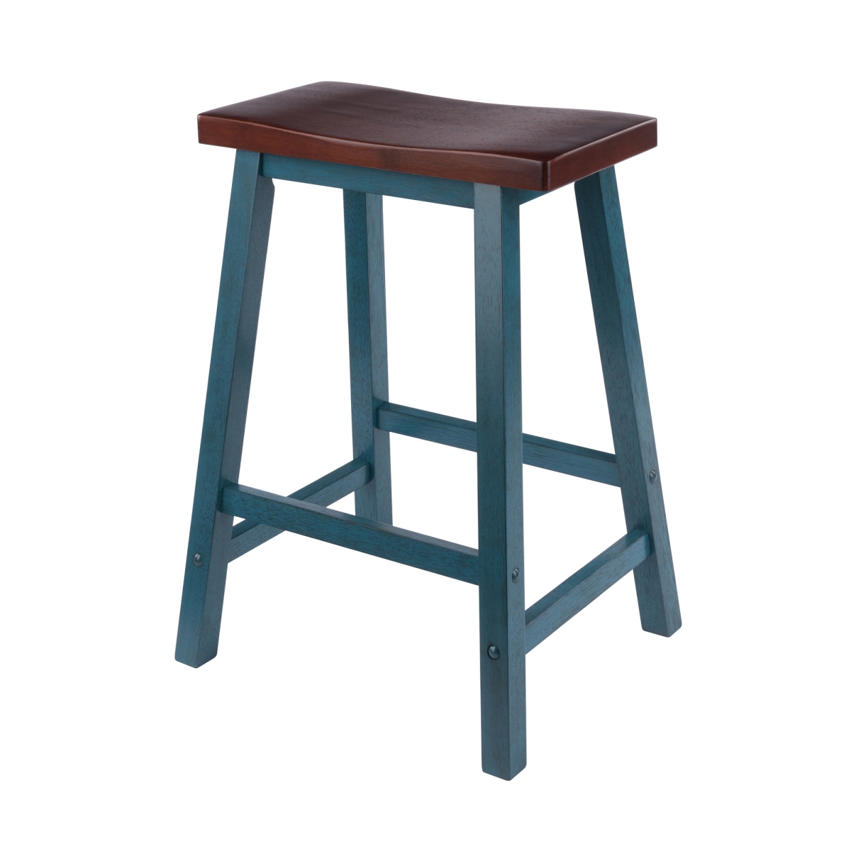 62084 Satori Saddle Seat Counter Stool Rustic Teal and Walnut Finish