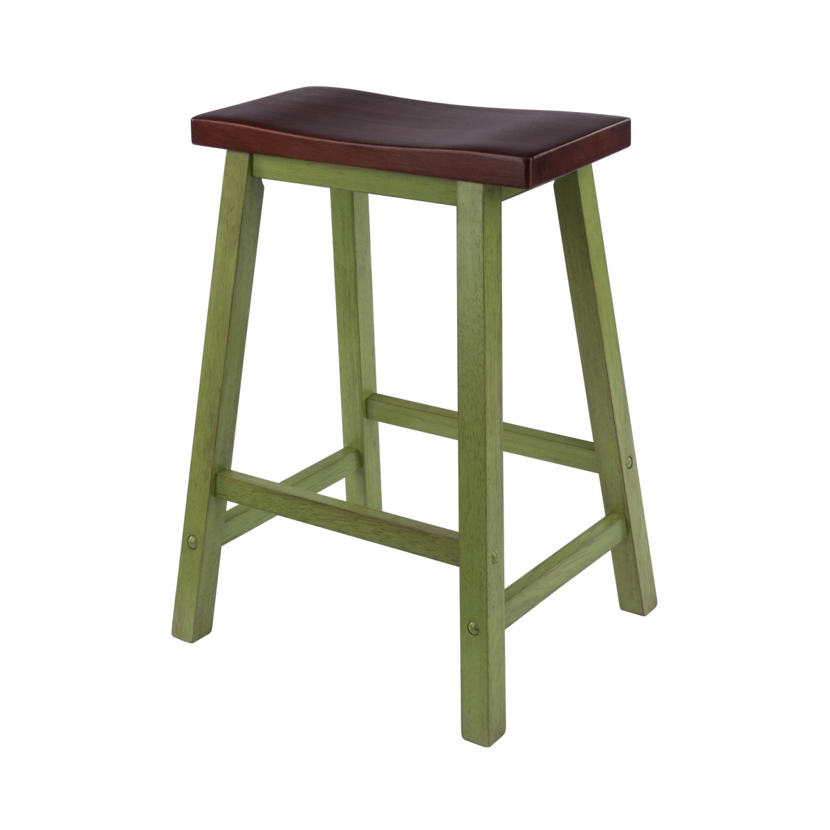 64084  Satori Saddle Seat Counter Stool, Rustic Green and Walnut
