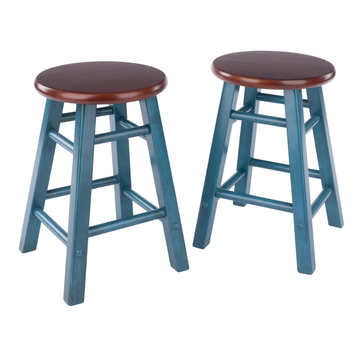 62218  Element 2-Pc Dining Stool Set Rustic Teal & Walnut Finish