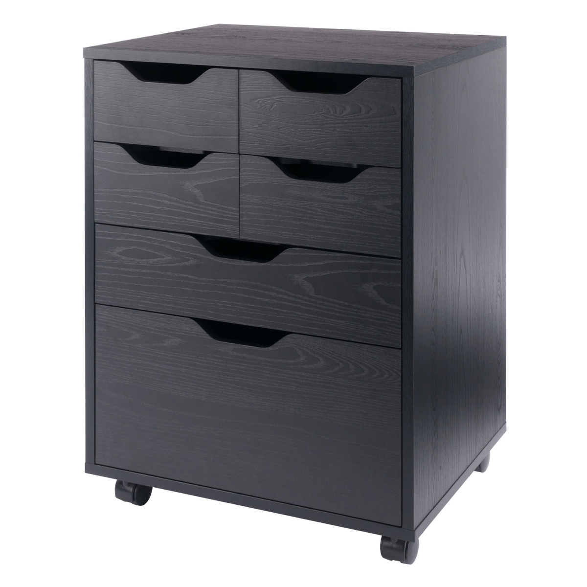 20921 Norfolk 4 Bins, 2 Drawer Mobile Cabinet, Black Finish