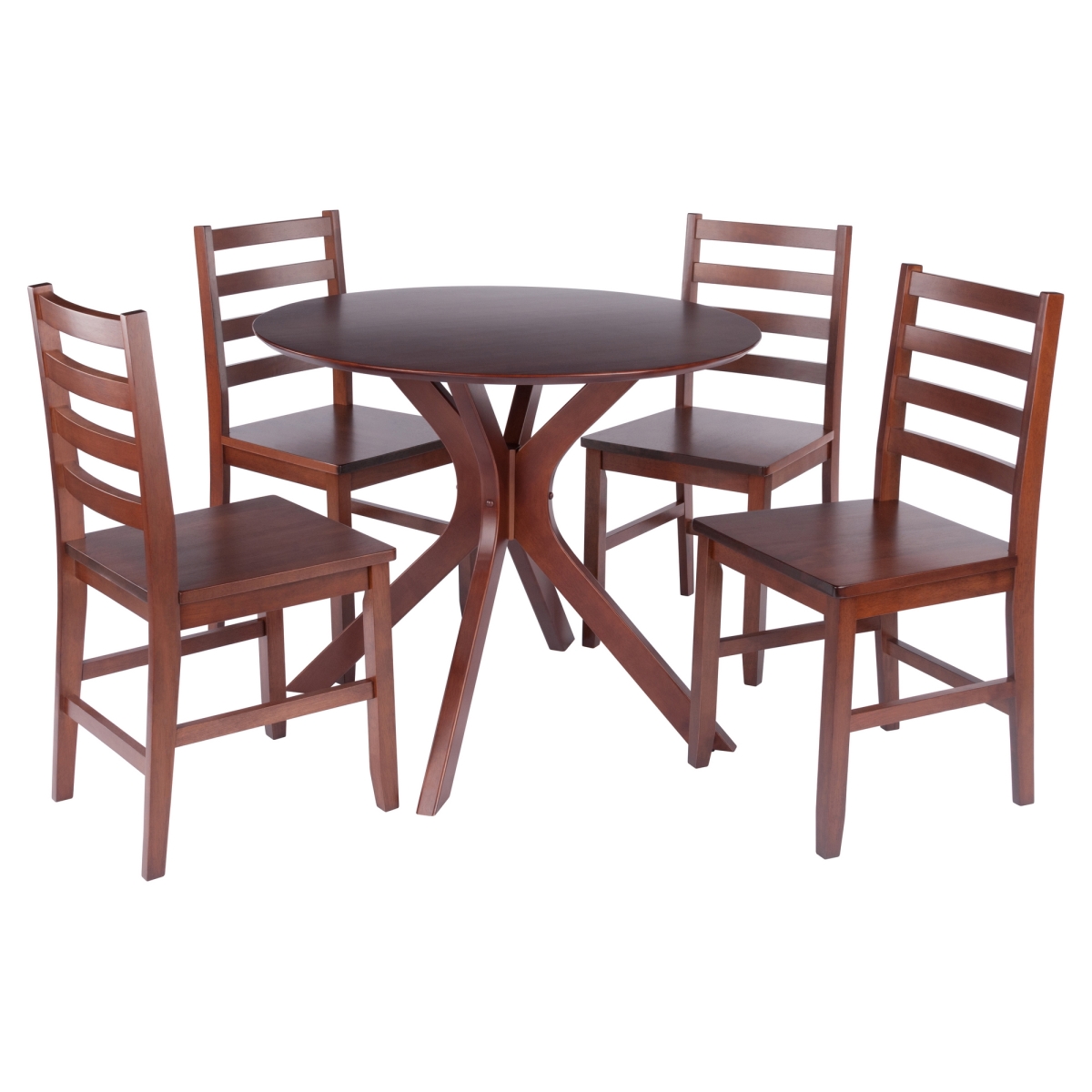 94568 Lexa Dining Table with Splayed Legs, Walnut Finish with 4 Hamilton Dining Chairs