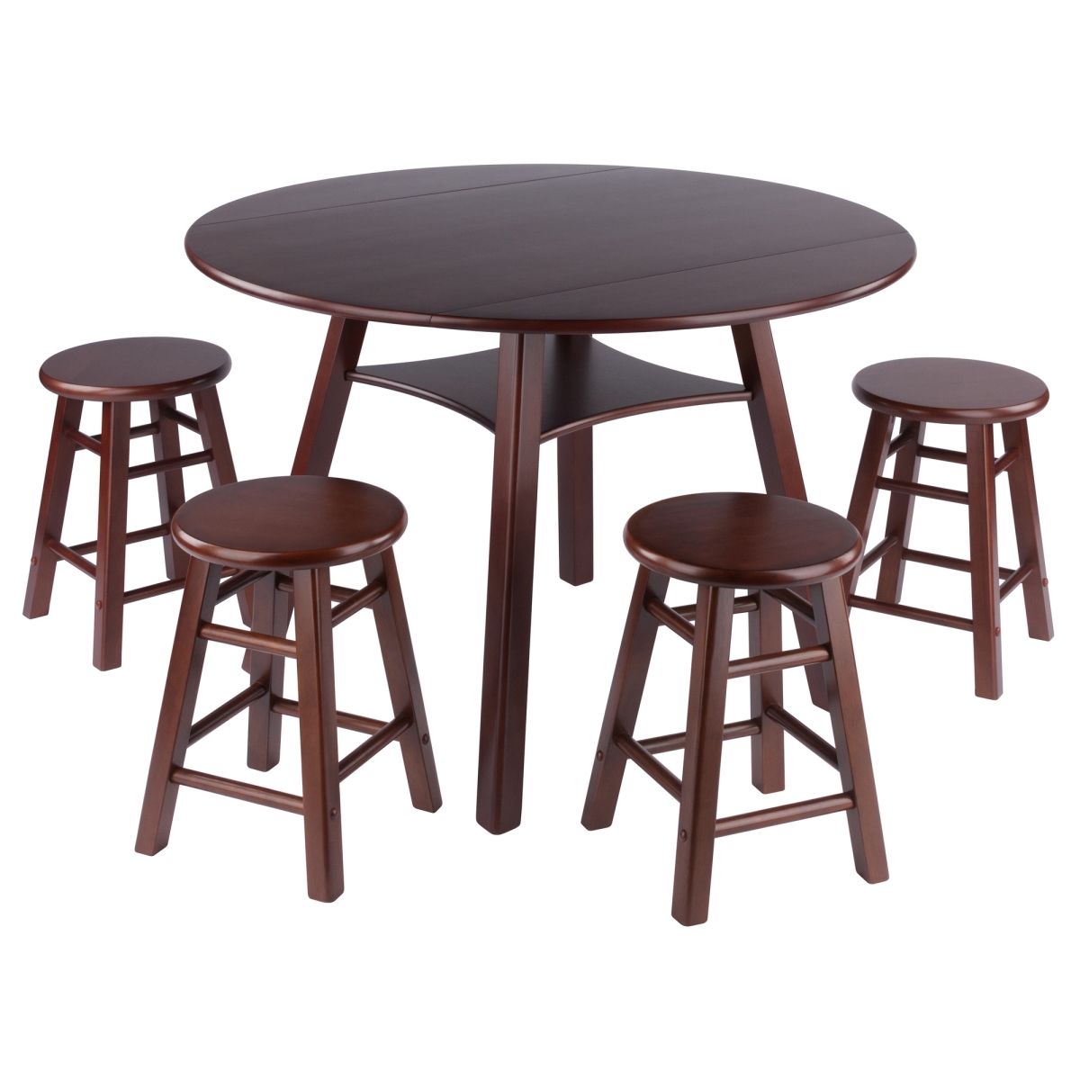 94511 Marbelle Table 5-Pc Drop Leaf Dining Table with 4 Element 18 Dining Stools, Walnut