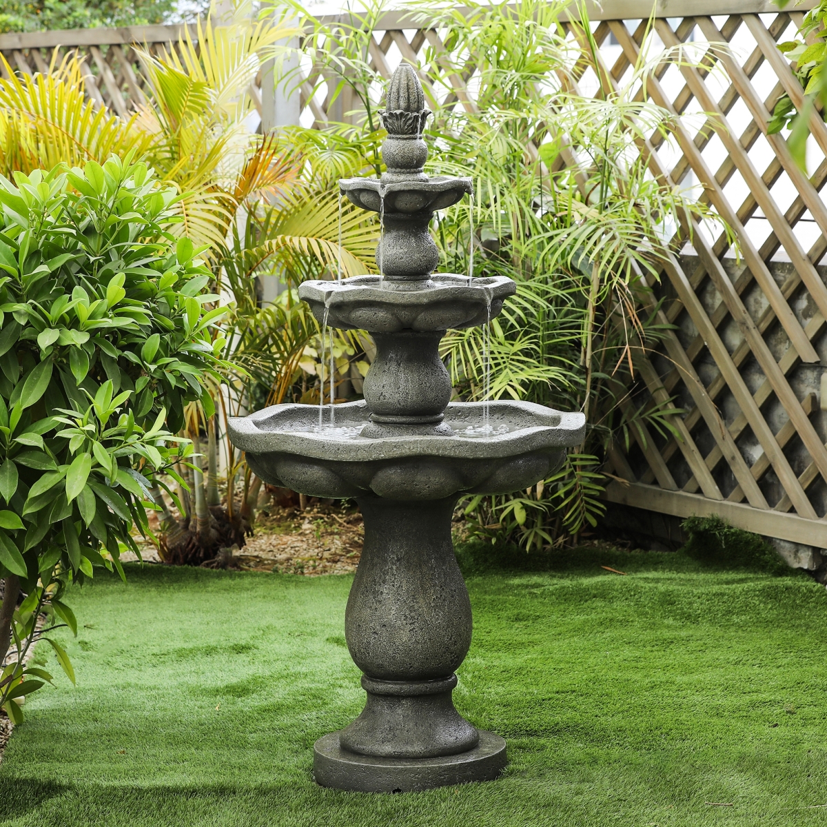 Picture of Luxen Home Roma Resin 3-Tier Stone Finish Outdoor Fountain