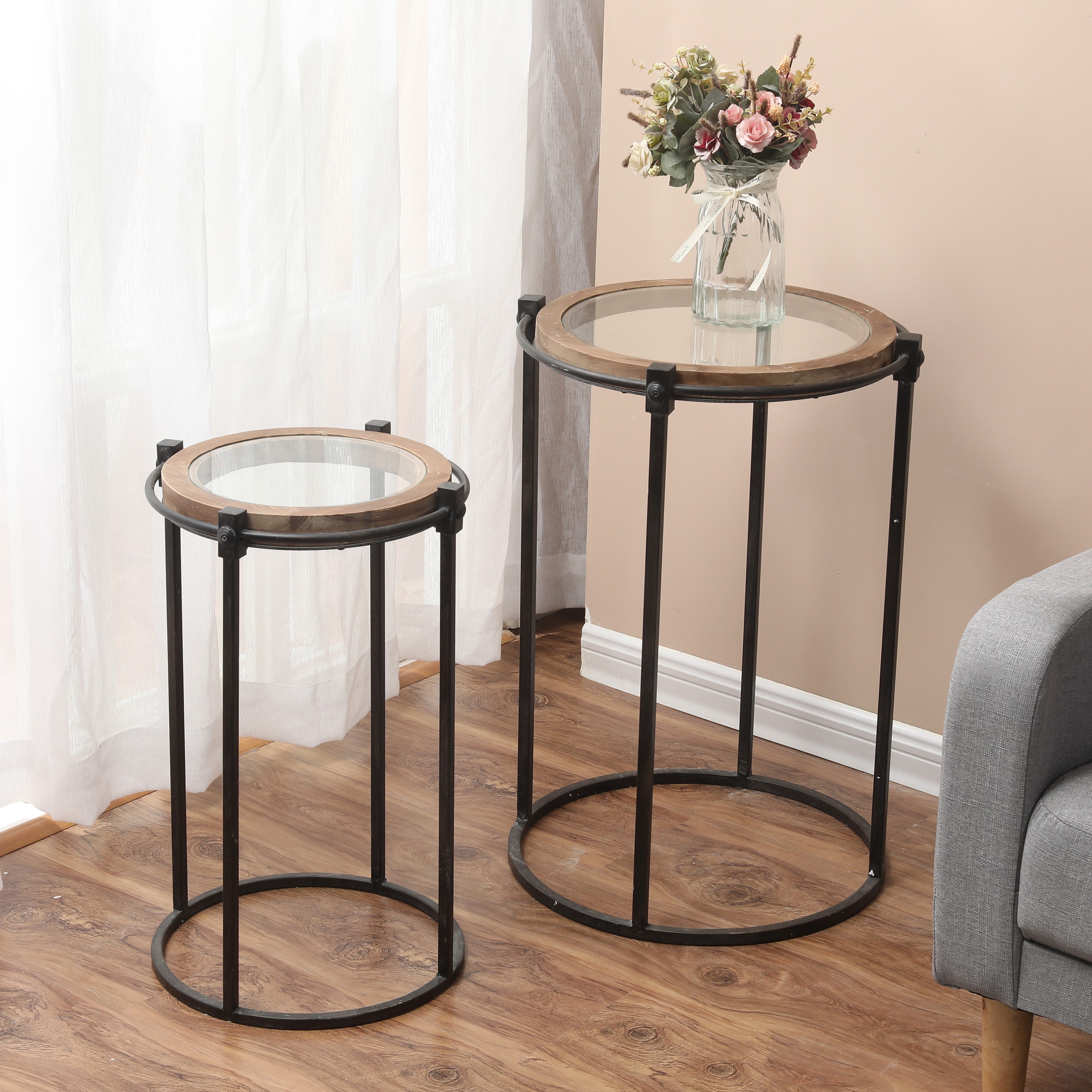 LuxenHome 2-Piece Nesting Metal and Glass Round Accent Table -  WHIF773