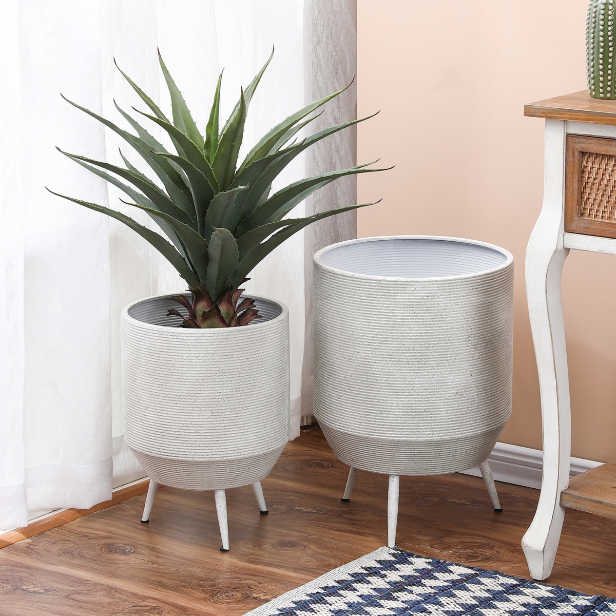 2-Piece White Round Metal Planters -  Luxen Home, WHPL942