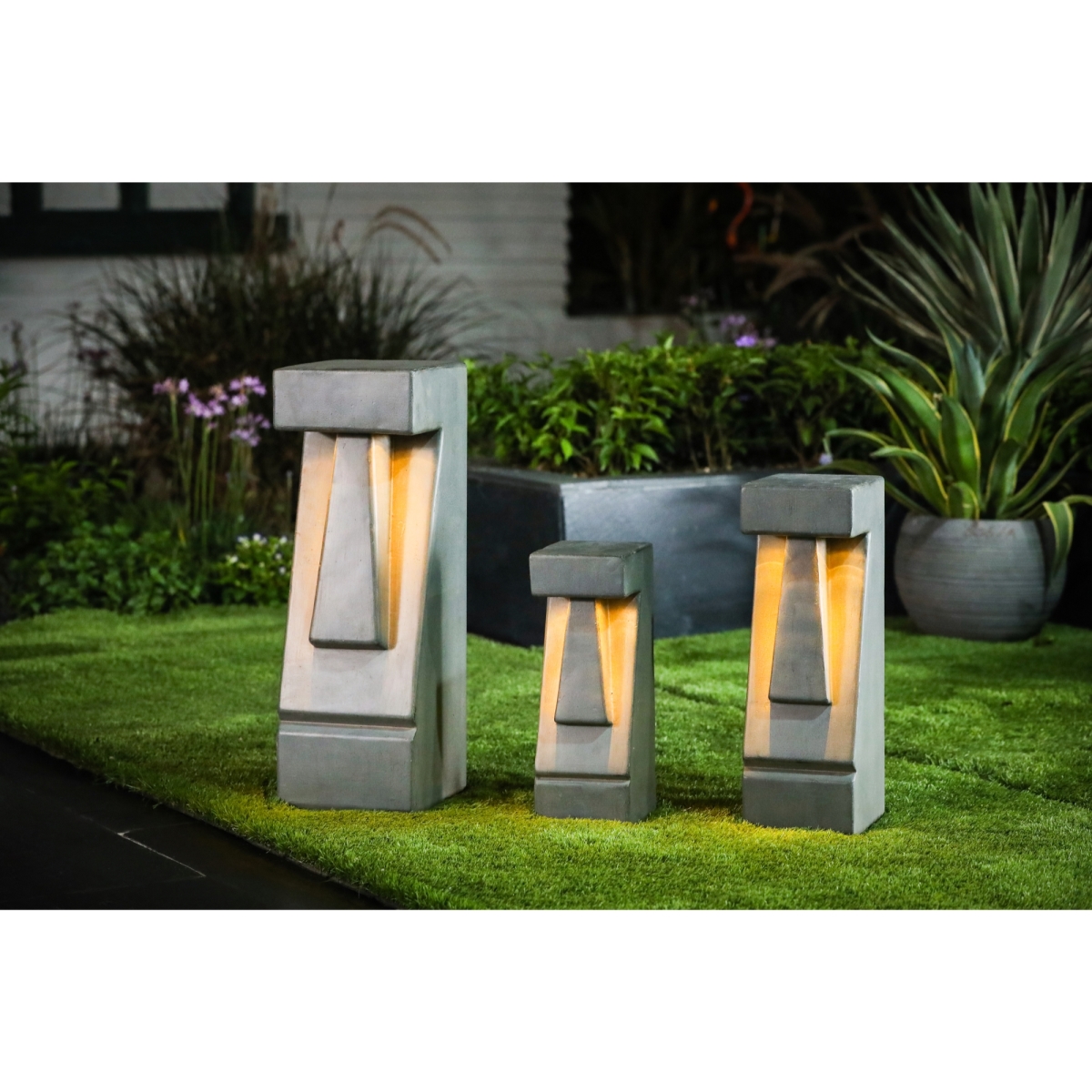 Picture of Luxen Home Cement 14.25in.H Easter Island Tiki LED Solar Bollard Light