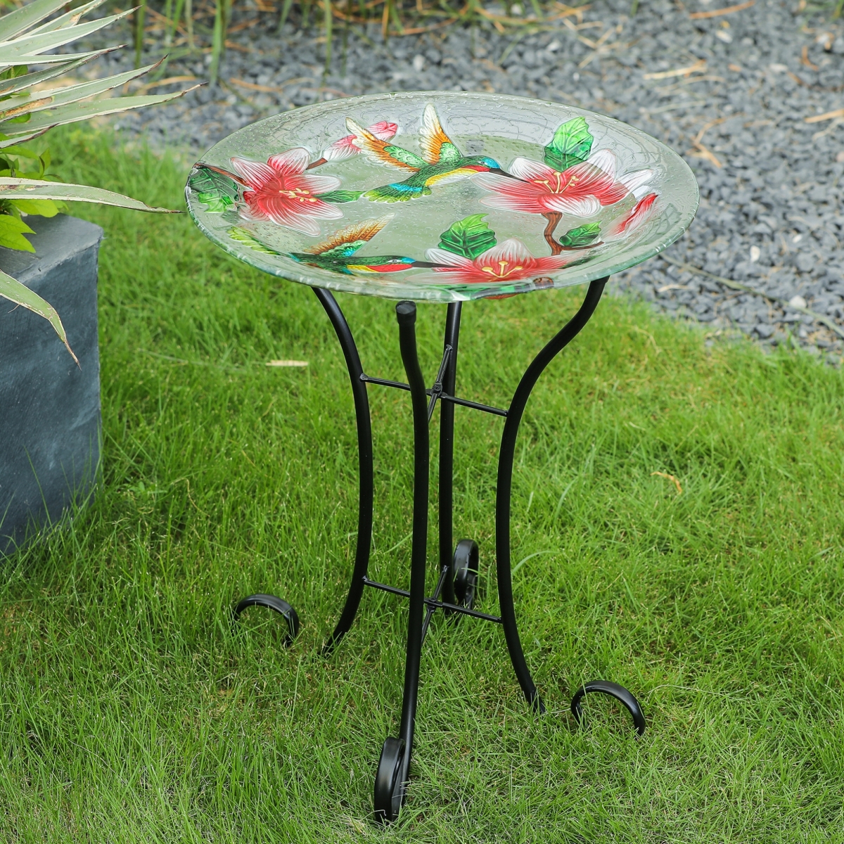 Picture of Luxen Home Hummingbird Bird Glass Bath with Metal Stand