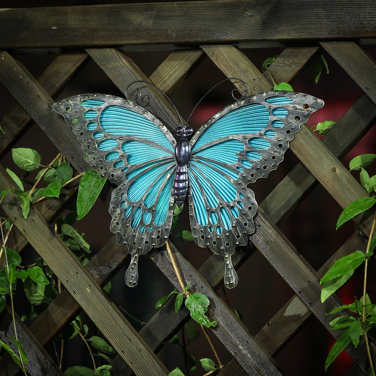 Luxen Home Blue Butterfly Glass and Metal Outdoor Wall Decor -  Winsome House, WHAO1167